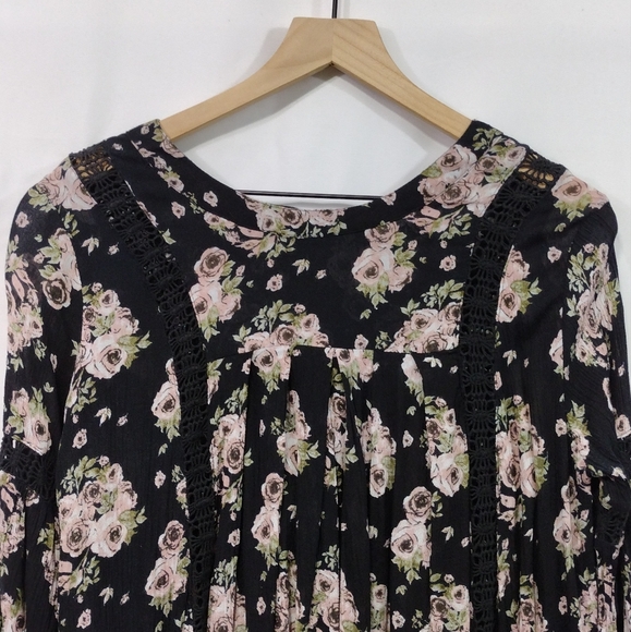 Rebellion Floral Dress Women's M Black Pink Cottagecore Peasant Retro 90s Y2K - Picture 6 of 9